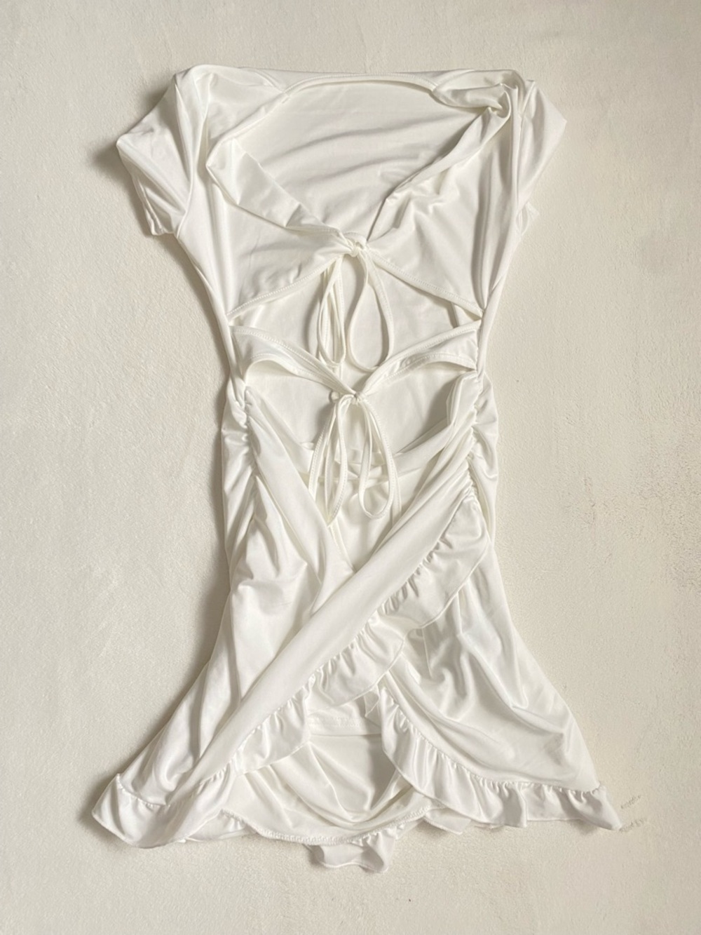 SHEIN White Tie-Front Cutout Ruffle Dress